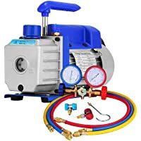 VEVOR Bomba de Vacío 3 CFM 1-4 HP- 220 V 50 Hz Juego de Manómetros Diagnósticos 2 Vías para Aire Acondicionado- Bomba de…